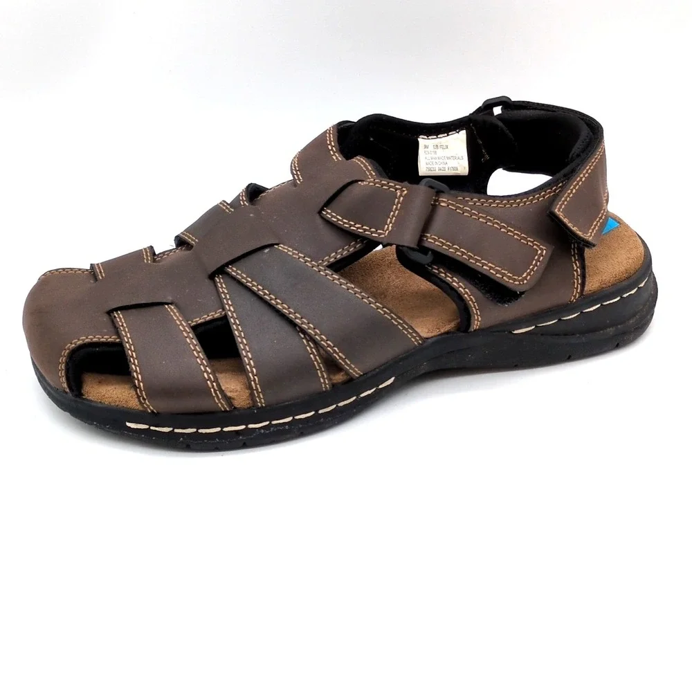 St. John's Bay Shoes Mens Felix Brown 9 Fisherman Sandals Memory Foam Hook Loop‎